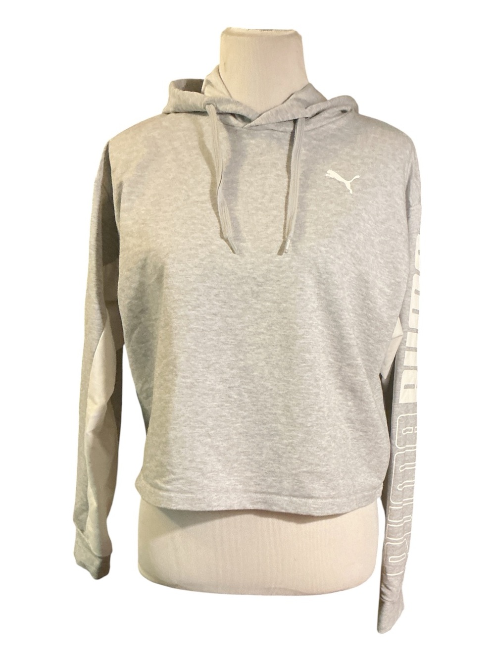 Puma Light Gray Cropped Hooded Sweatshirt